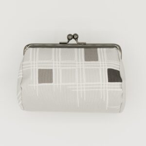 たわら型がま口ポーチ『ONE TONE』(格子グレー)