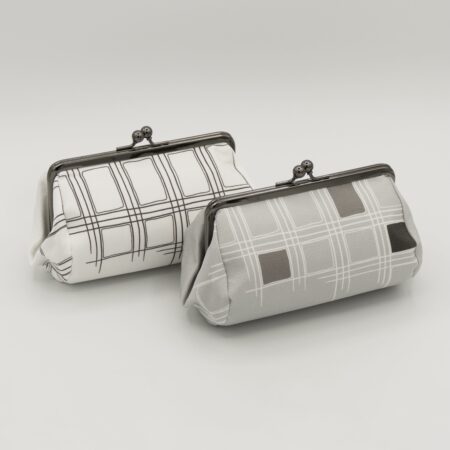 たわら型がま口ポーチ『ONE TONE』（格子グレー）